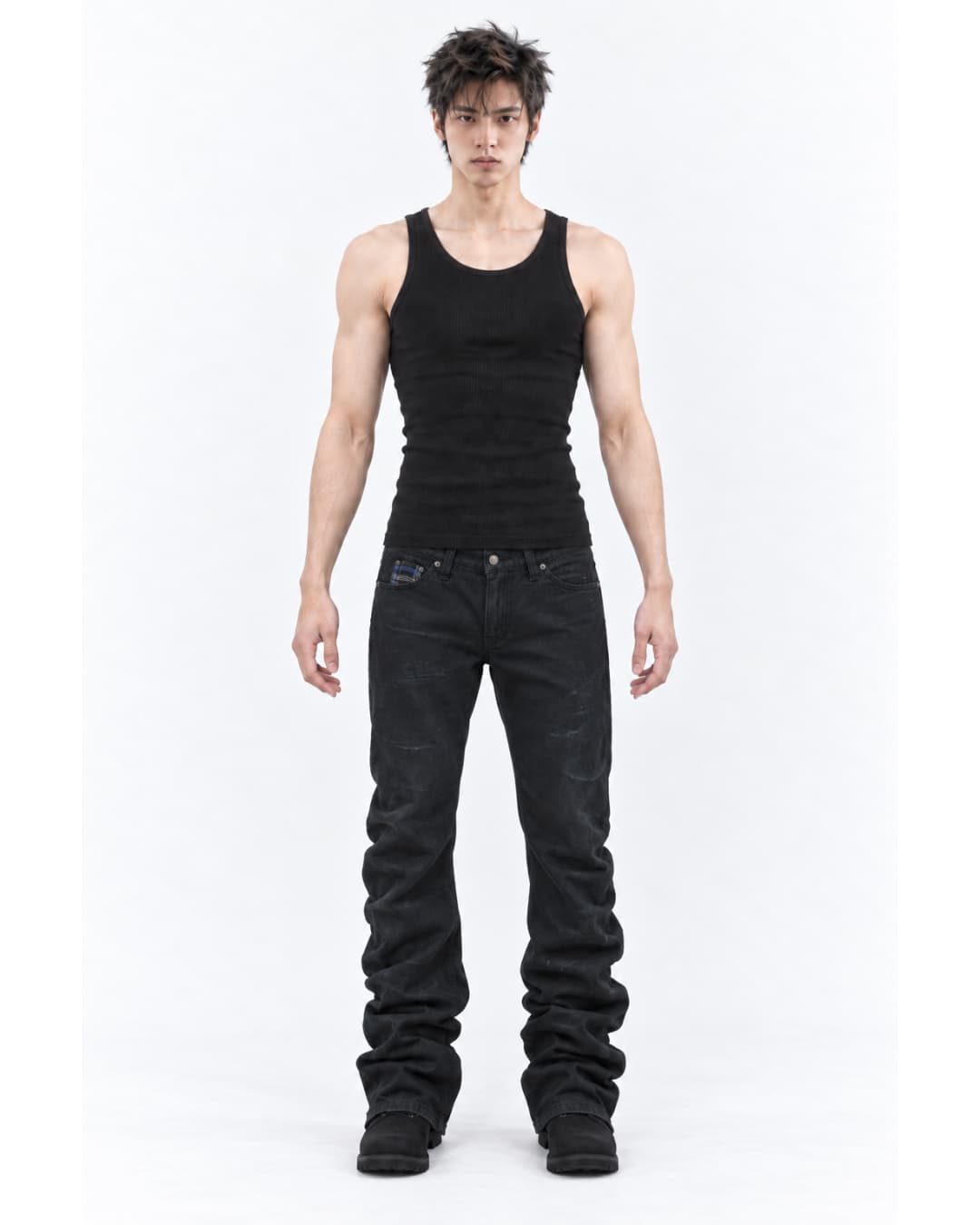 FILM PANTS 블랙 스트레치 데님 & 헤링본 체크 팬츠